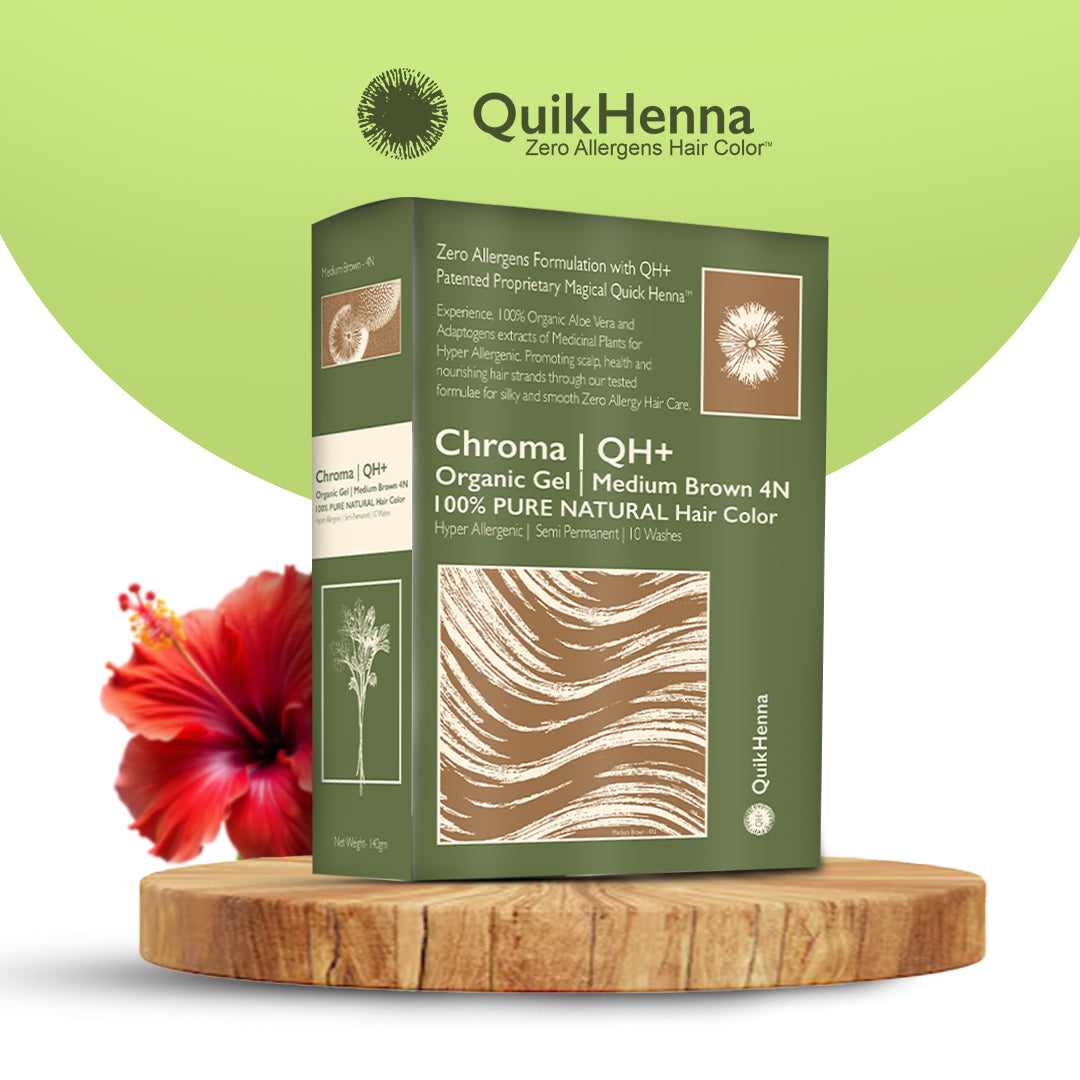 QH+ QuikHenna CHROMA Organic Gel 100% Pure Natural Zero Allergens Hair Color- 140gm- 4N Medium Brown - BuyPureNaturals