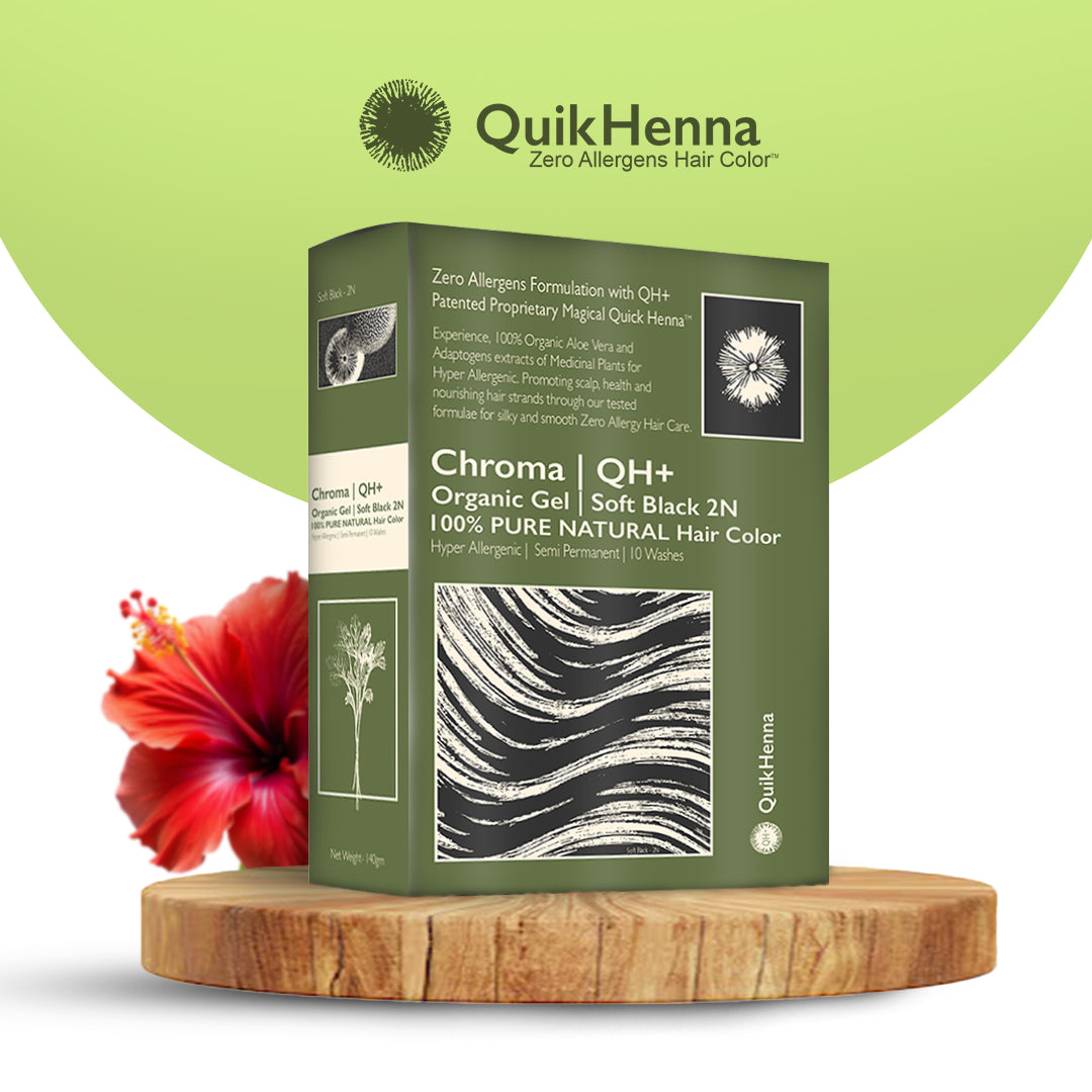 QH+ QuikHenna CHROMA Organic Gel 100% Pure Natural Zero Allergens Hair Color- 140gm- 2N Soft Black - BuyPureNaturals