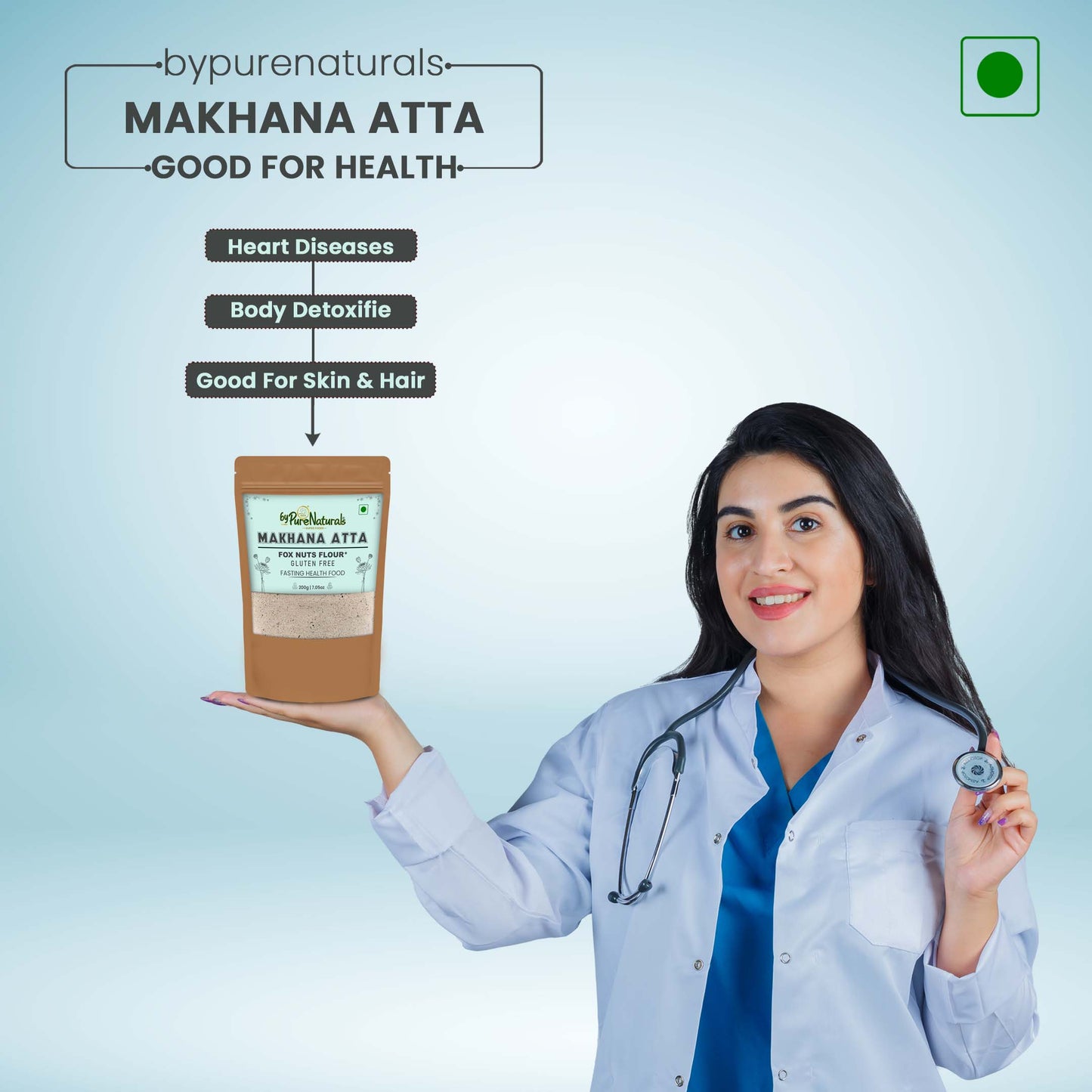 byPurenaturals Makhana Atta - Fox Nuts Flour 200gm 100% Pure Grounded Makhana - Fox Nuts - Ready to Use Vrat Atta