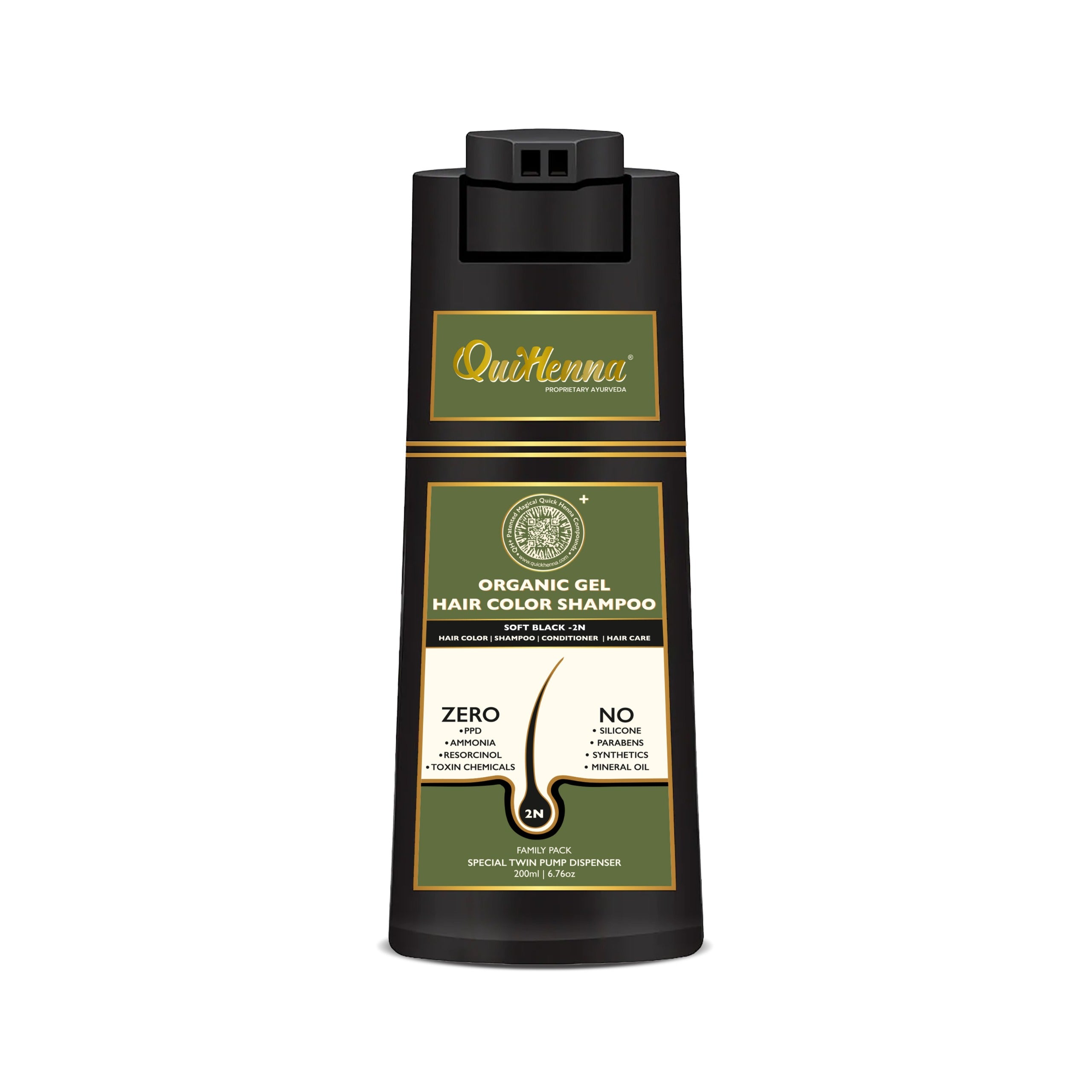 QH+ QuikHenna EVARA Organic Gel Hair Colour Shampoo- 200ml- 2N Soft Black - BuyPureNaturals
