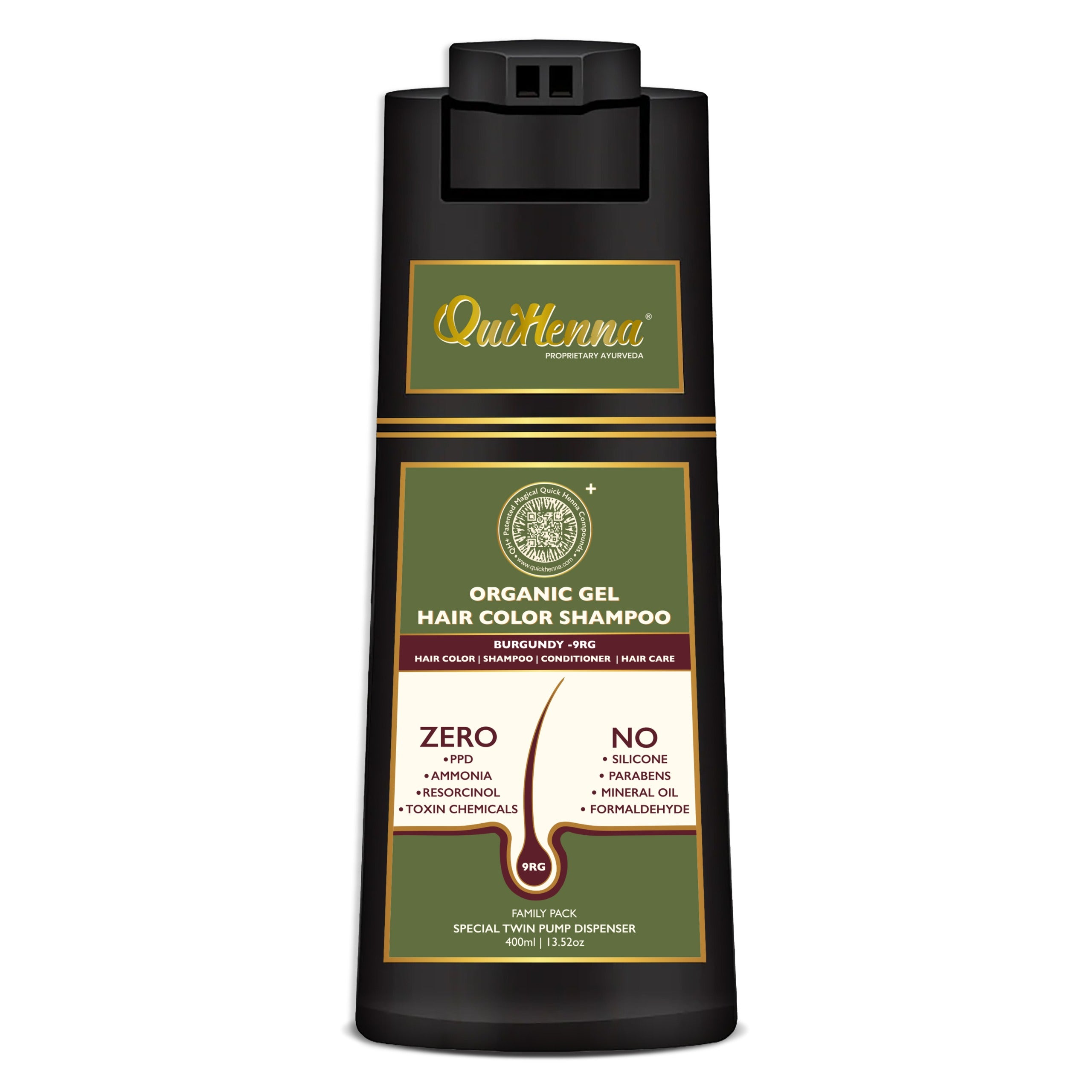 QH+ QuikHenna EVARA Organic Gel Hair Colour Shampoo- 400ml- 9RG Burgundy - BuyPureNaturals