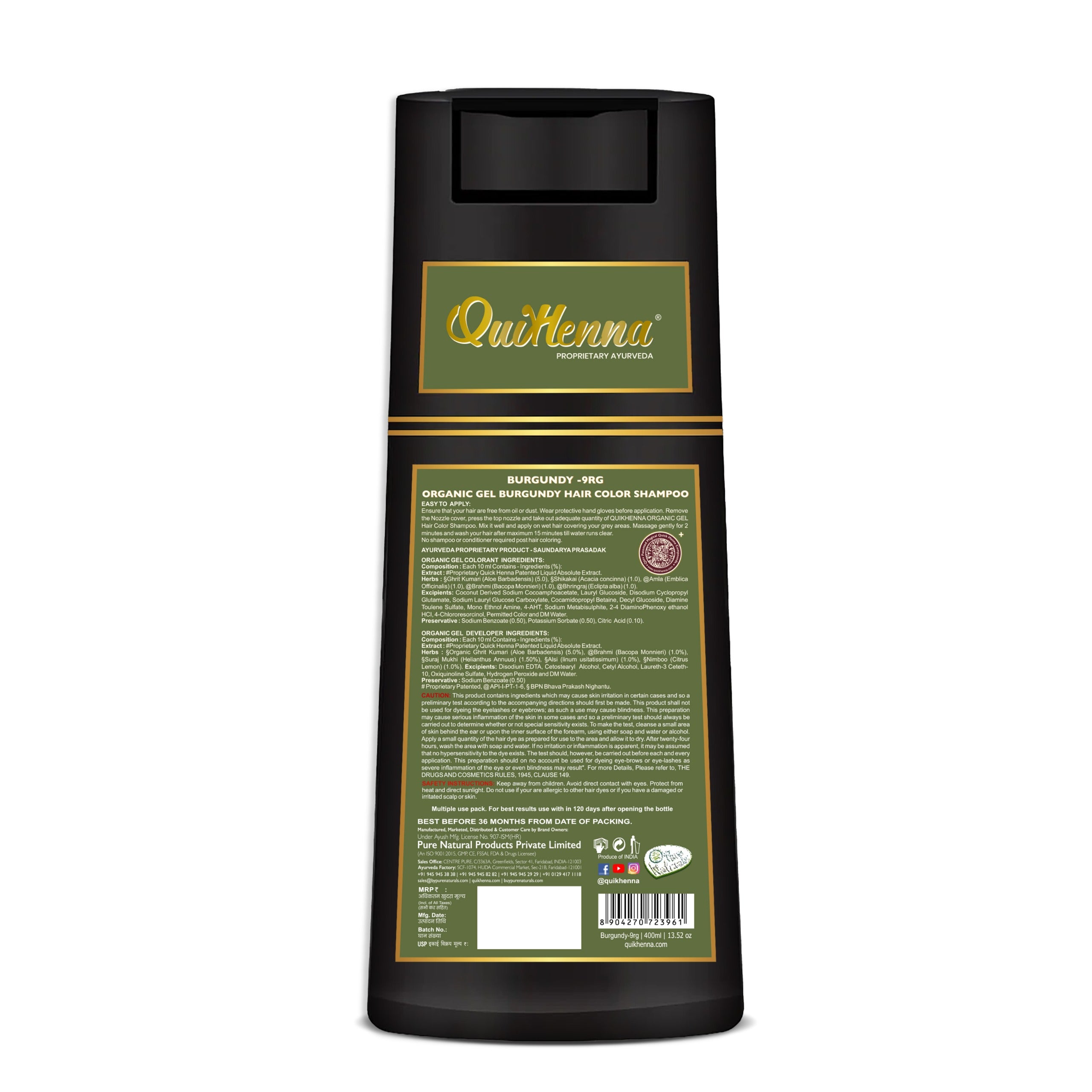 QH+ QuikHenna EVARA Organic Gel Hair Colour Shampoo- 400ml- 9RG Burgundy - BuyPureNaturals