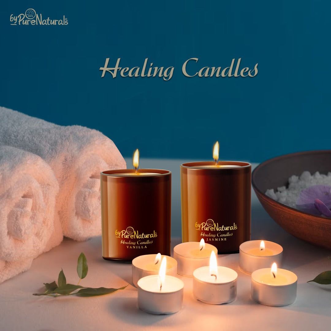 byPureNaturals Premium Healing Candles | Vanilla | Cedarwood | Jasmine | Pack of 3