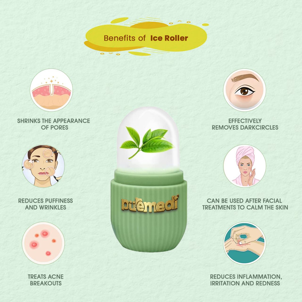 puremedi ice roller for beauty and glowing skin cooling