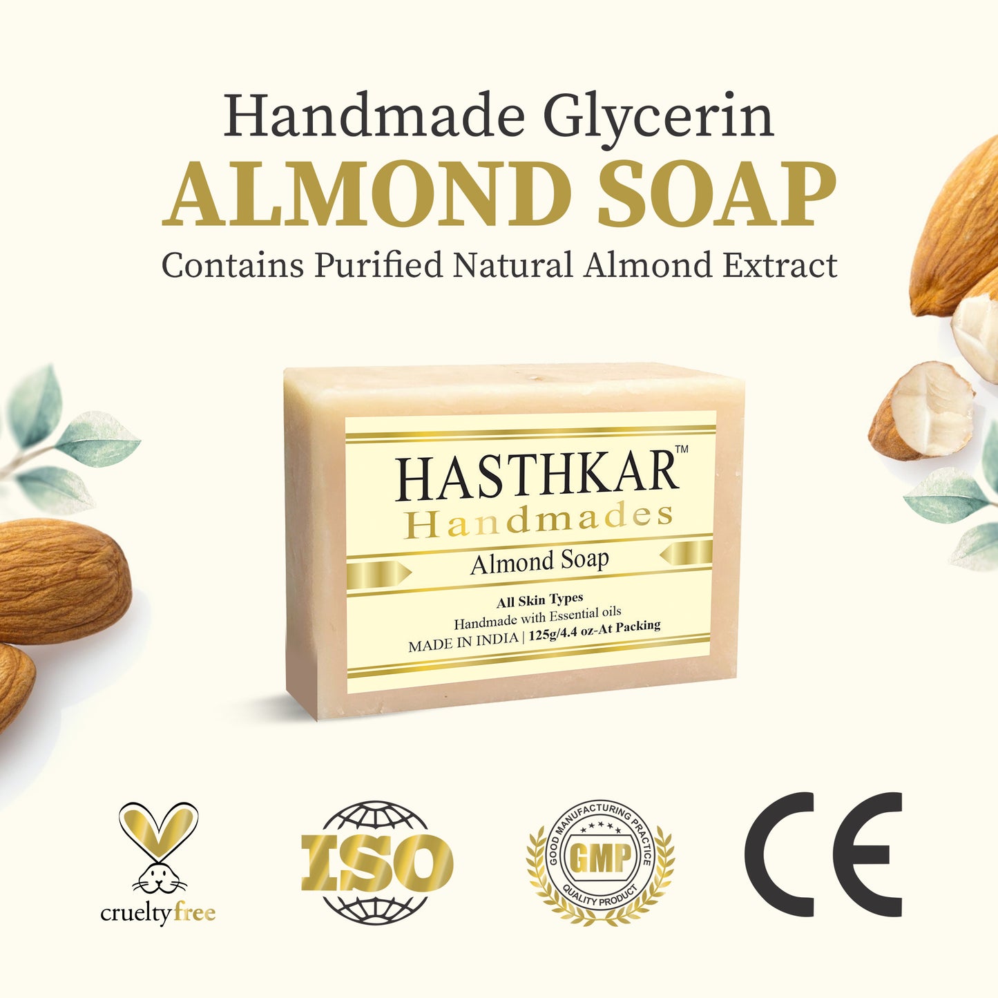 Hasthkar Handmades Glycerine Natural Almond Soap 125Gm