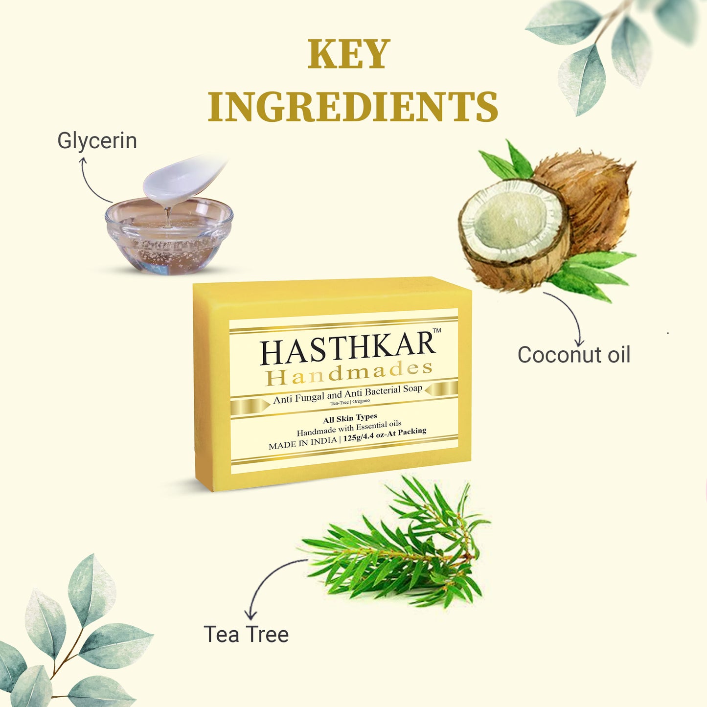Hasthkar Handmades Glycerine Natural Anti fungal anti becterial Soap 125Gm