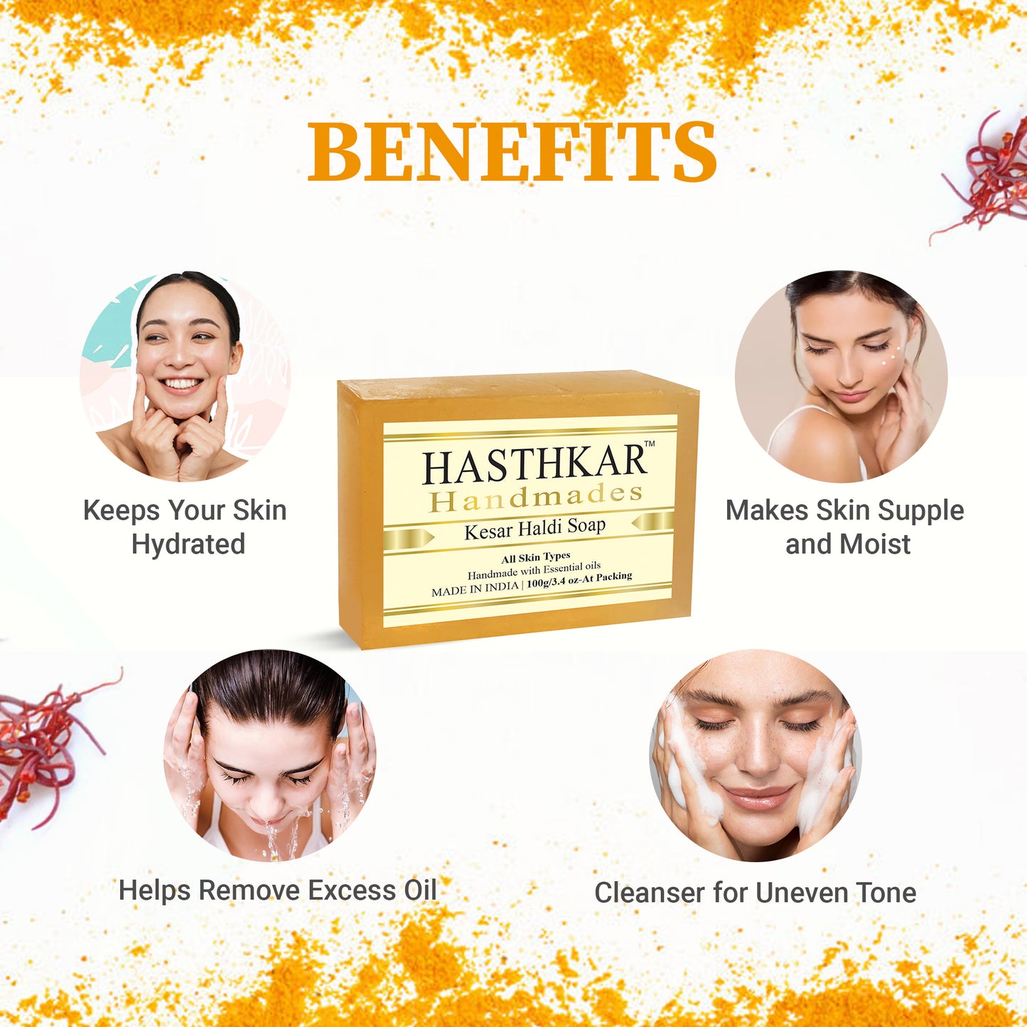 Hasthkar handmades kesar haldi bathing soap men women glowing and clean skin