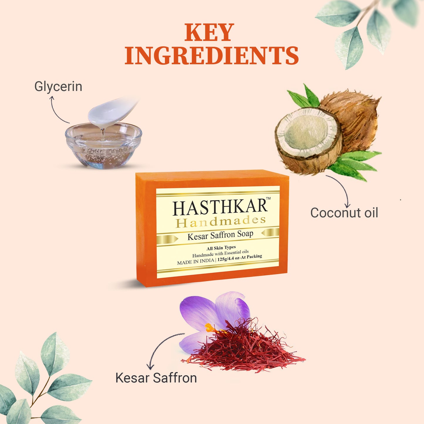 Hasthkar Handmades Glycerine Natural kesar saffron Soap 125Gm