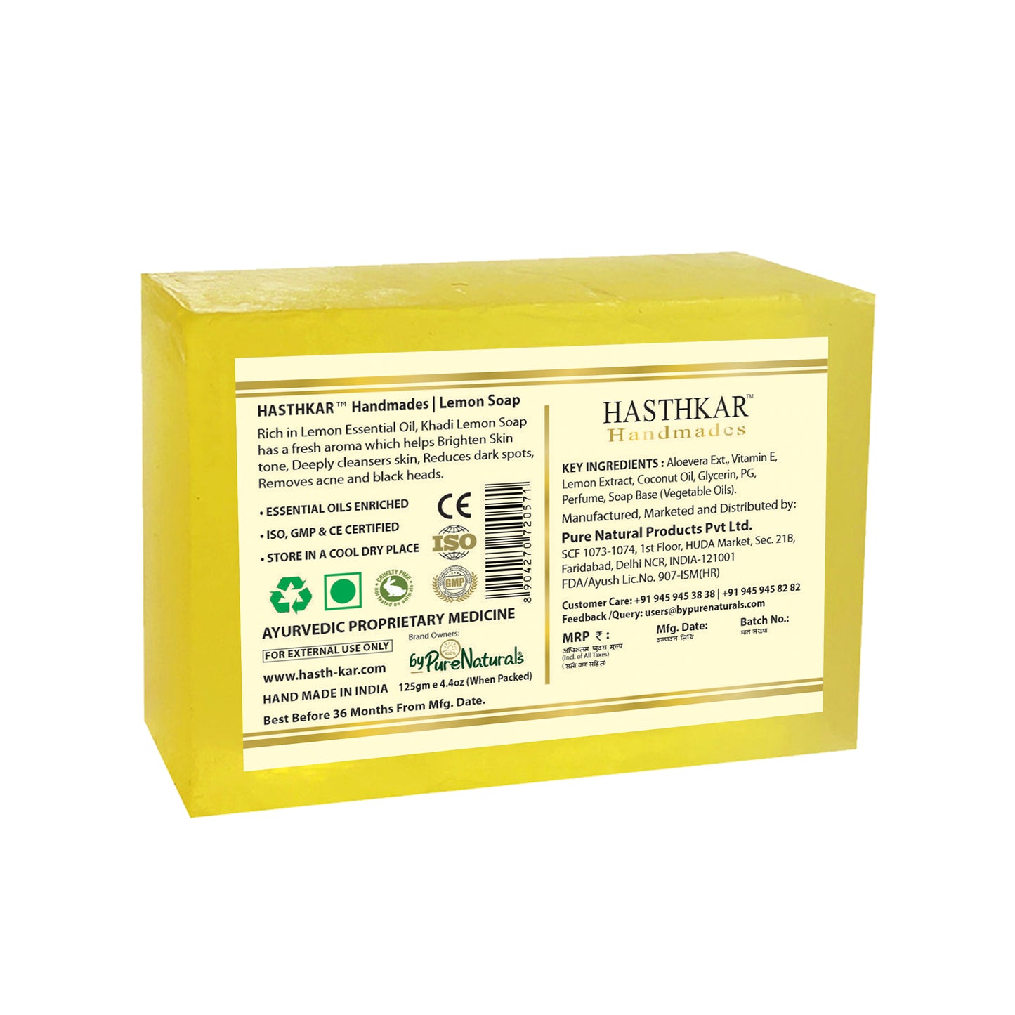 Hasthkar Handmades Glycerine Natural Lemon Soap 125Gm