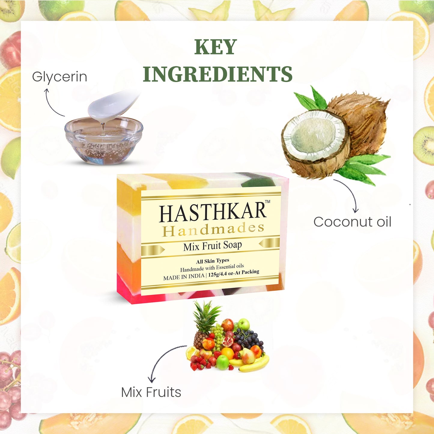Hasthkar Handmades Glycerine Natural Mix fruit Soap 125Gm