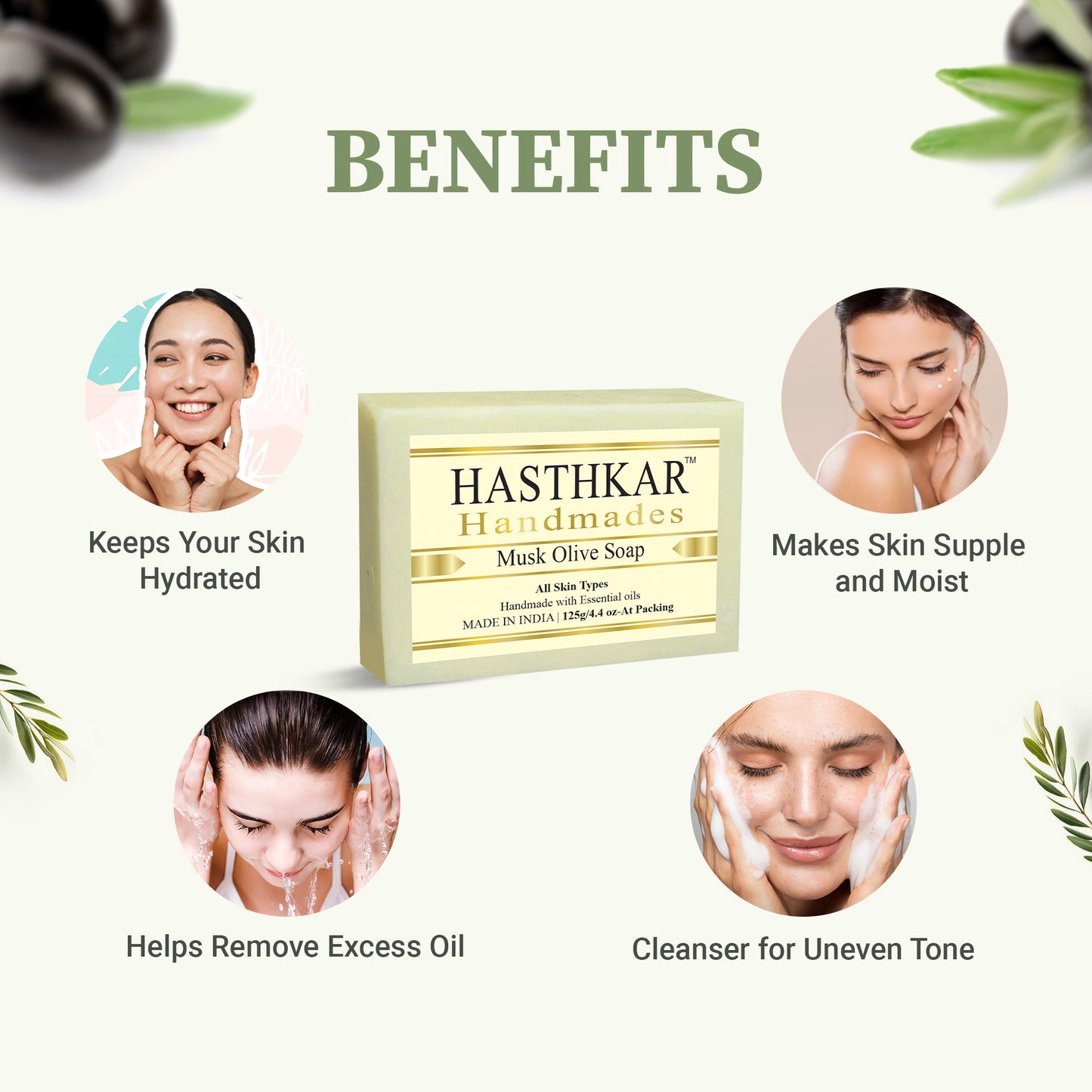 Hasthkar handmades musk oilve bathing soap men women glowing and clean skin