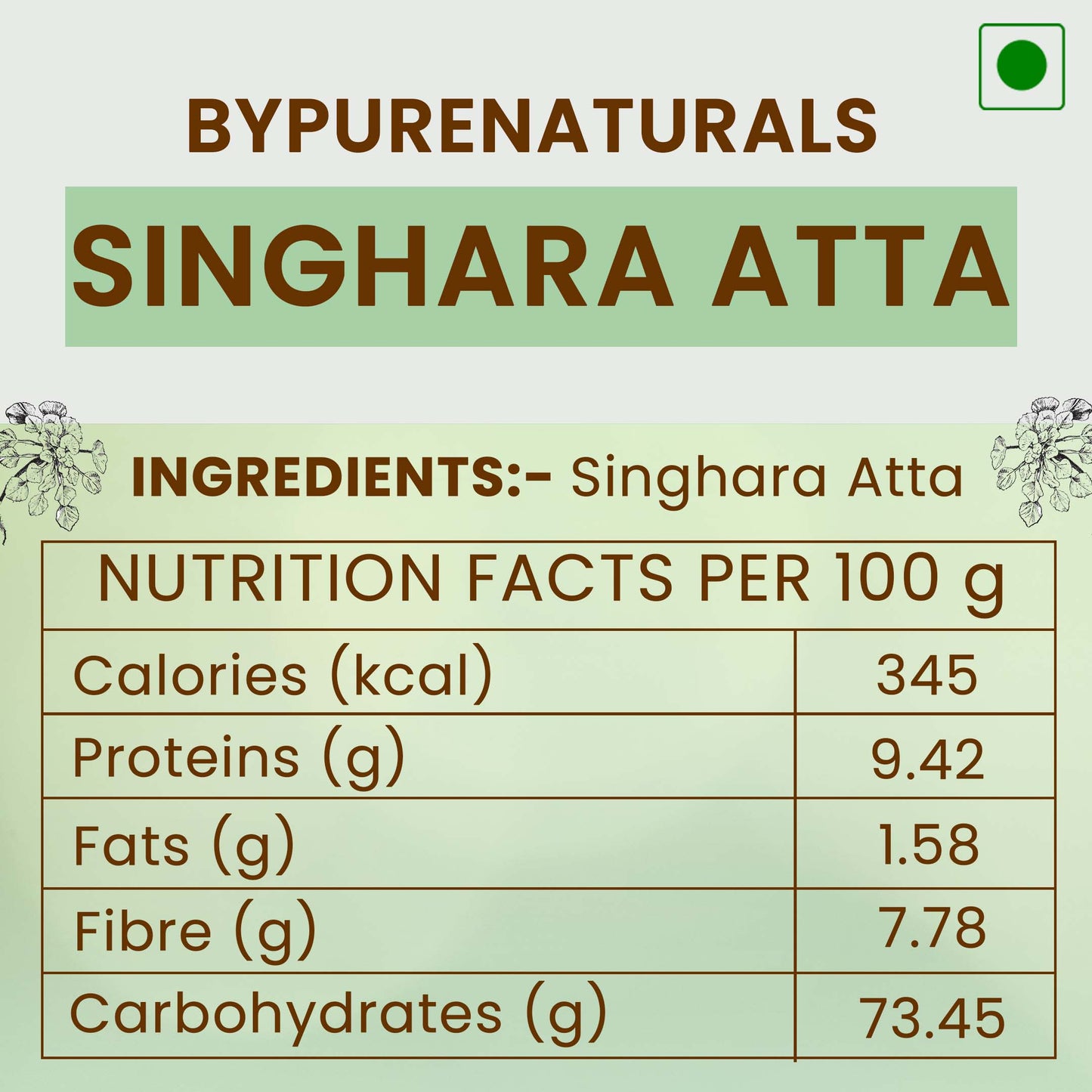 byPurenaturals Singhara Atta - Water Chestnut Flour 350gm 100% Pure Grounded Singhara - Water Chestnut - Ready to Use Vrat Atta