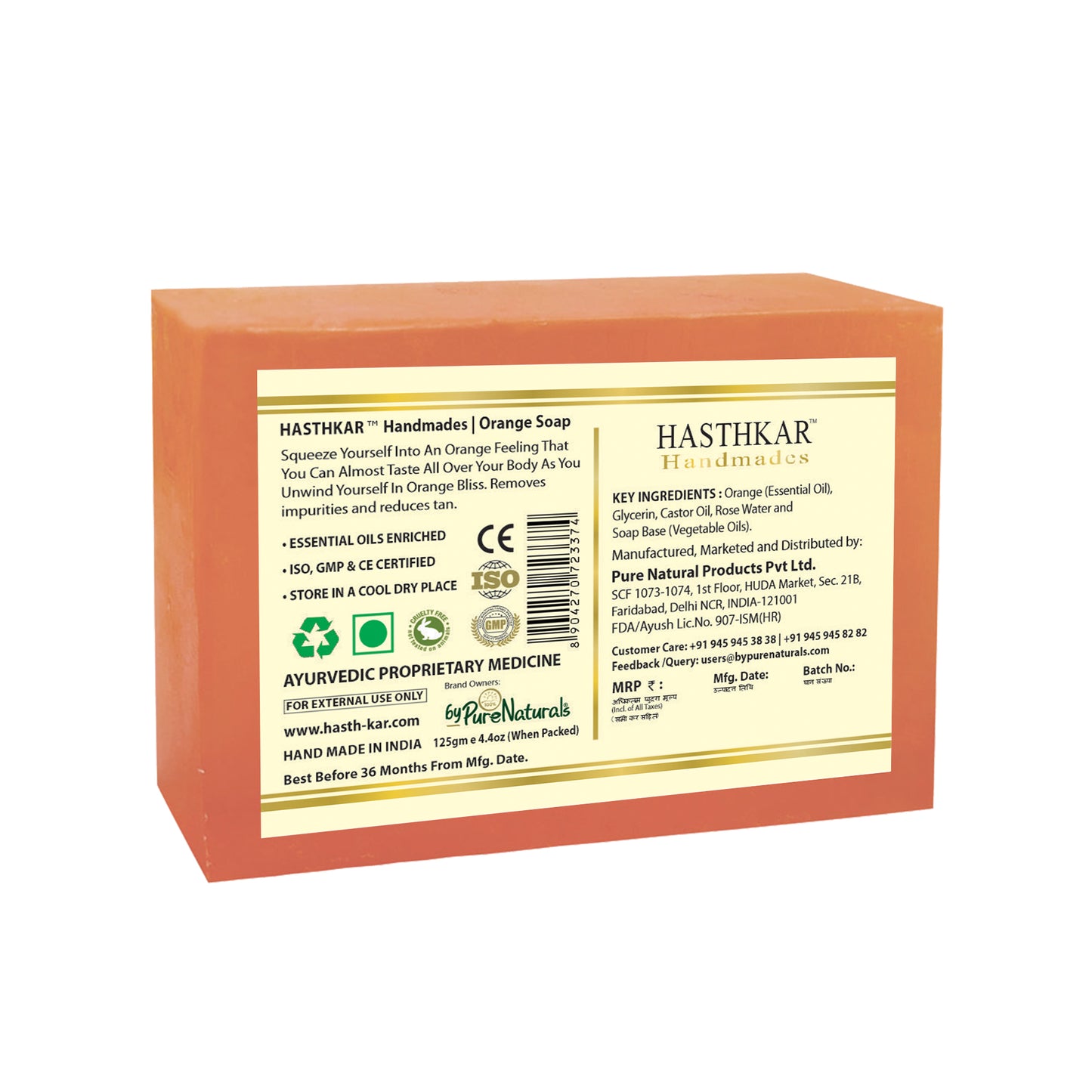 Hasthkar Handmades Glycerine Natural Orange Soap 125Gm