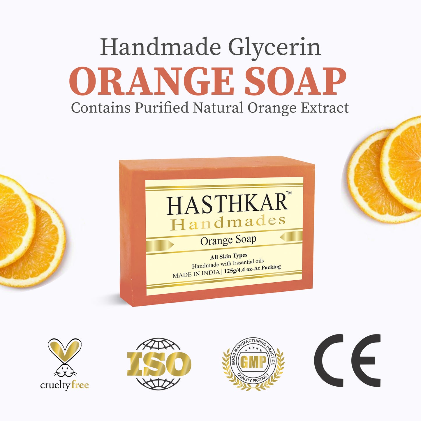Hasthkar Handmades Glycerine Natural Orange Soap 125Gm