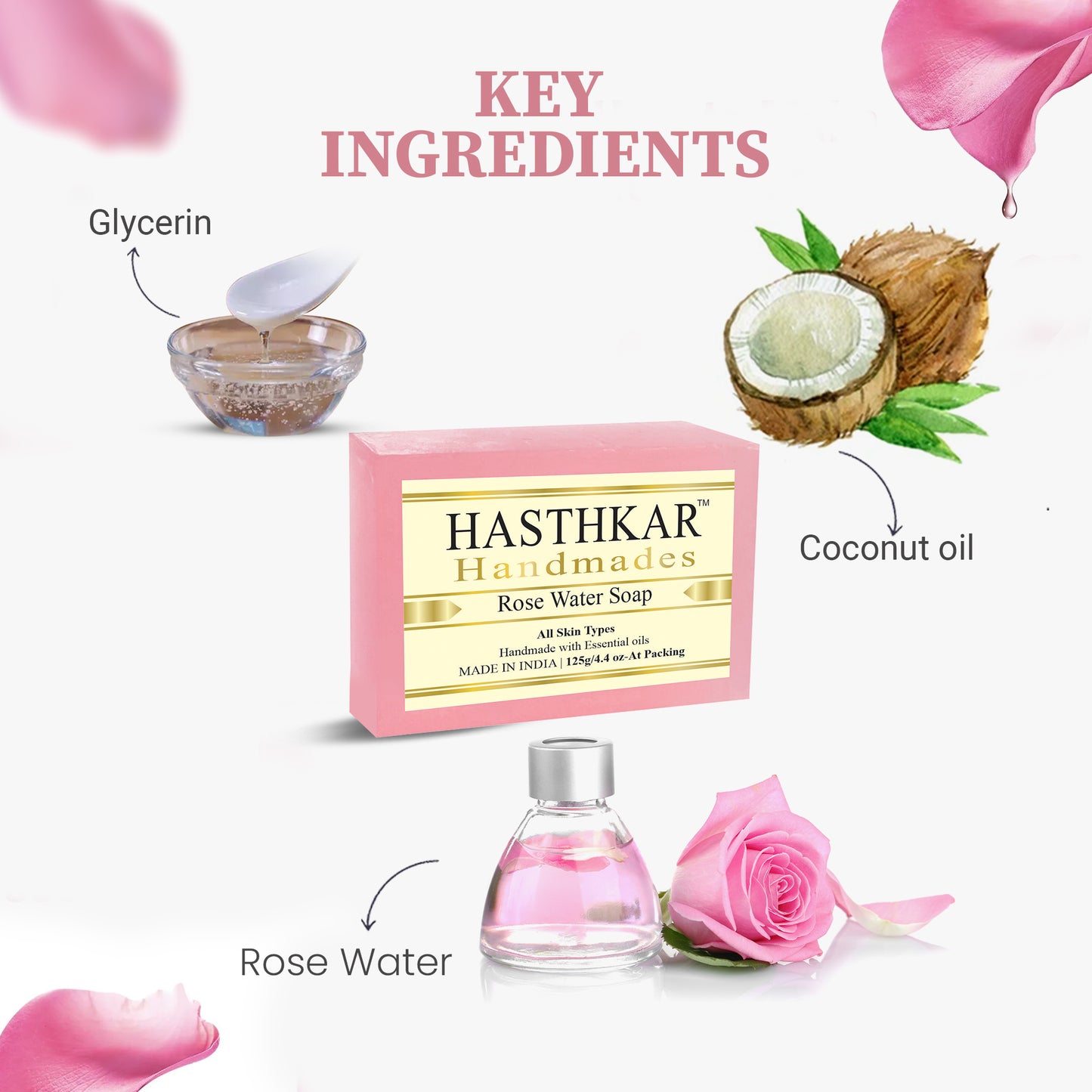 Hasthkar Handmades Glycerine Natural Rose water Soap 125Gm
