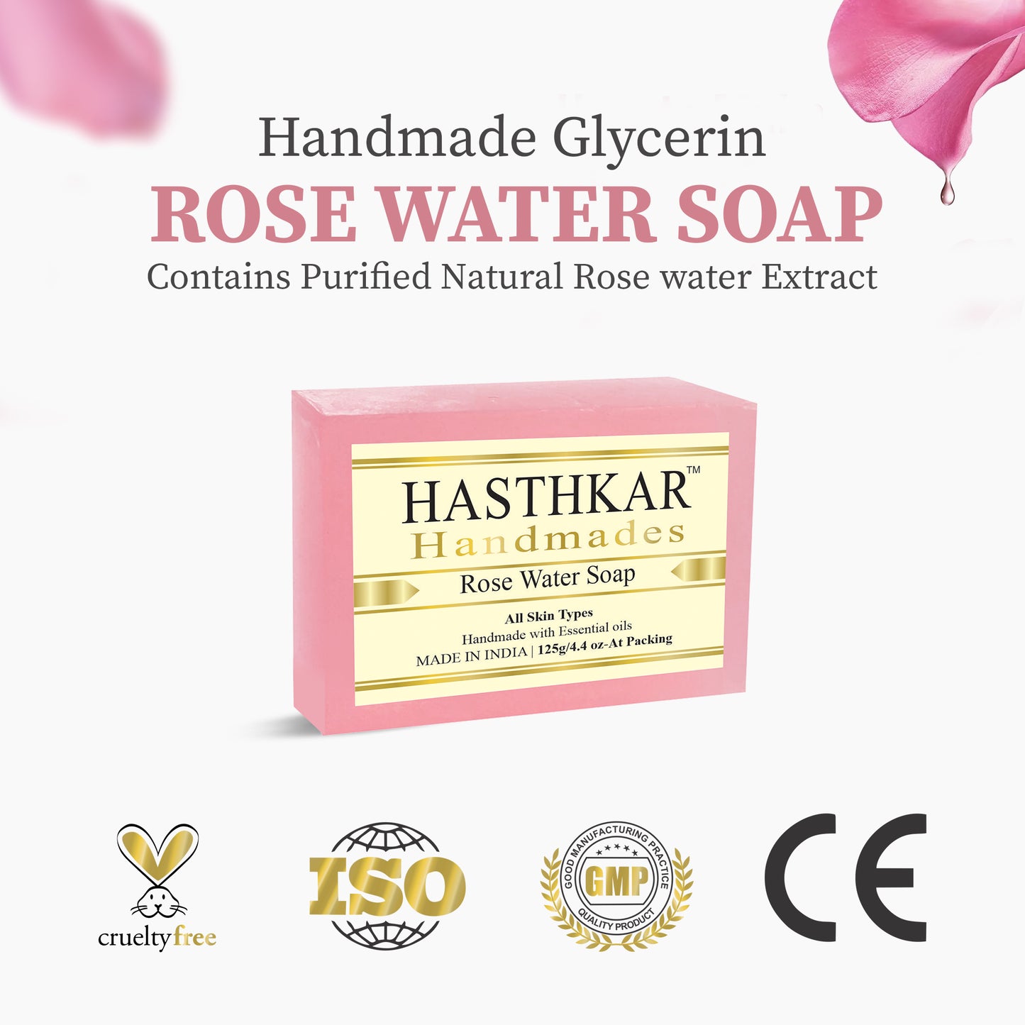 Hasthkar Handmades Glycerine Natural Rose water Soap 125Gm