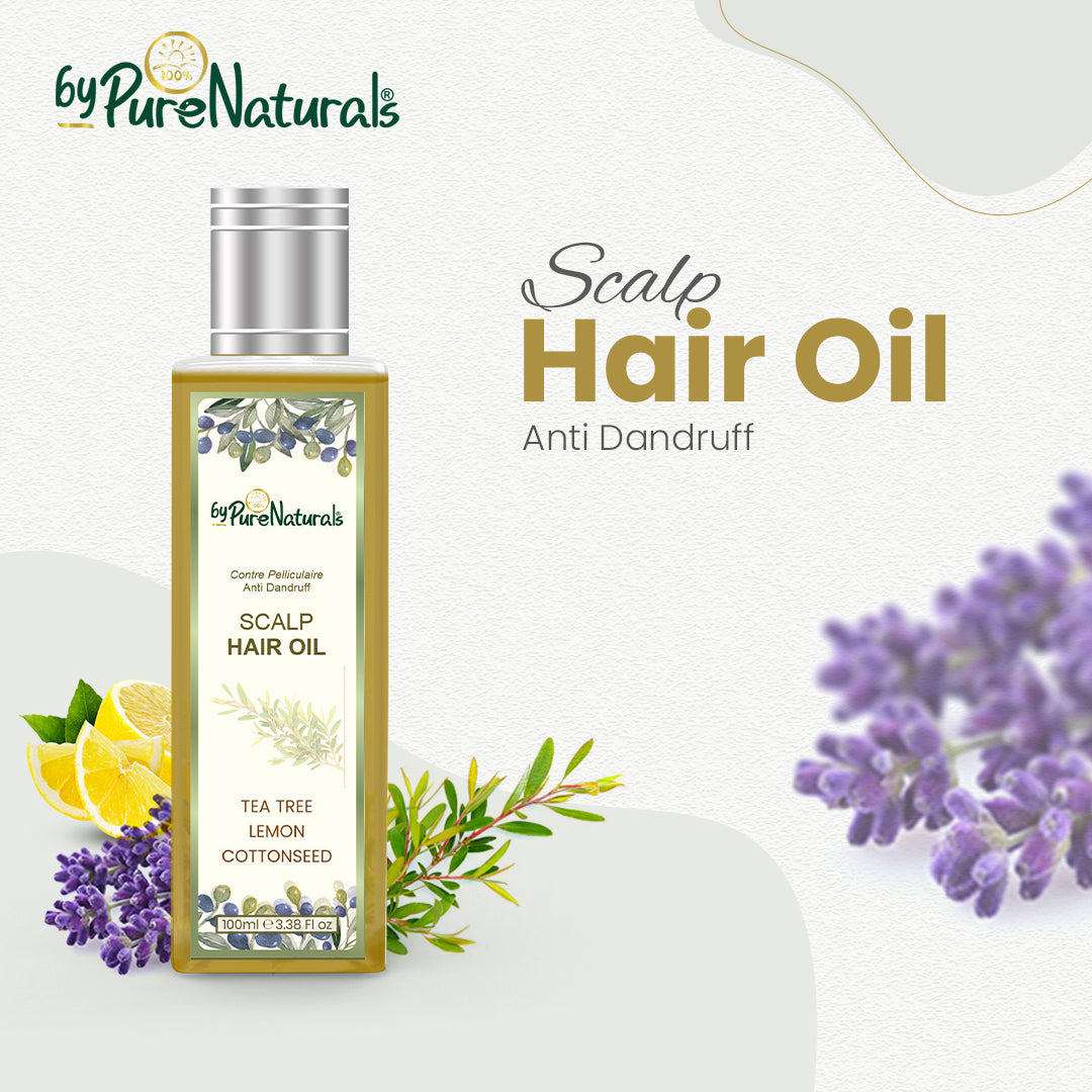 bypurenaturals 100% natural anti dandruff scalp hair oil enriched with lemon tea tree and cottonseed