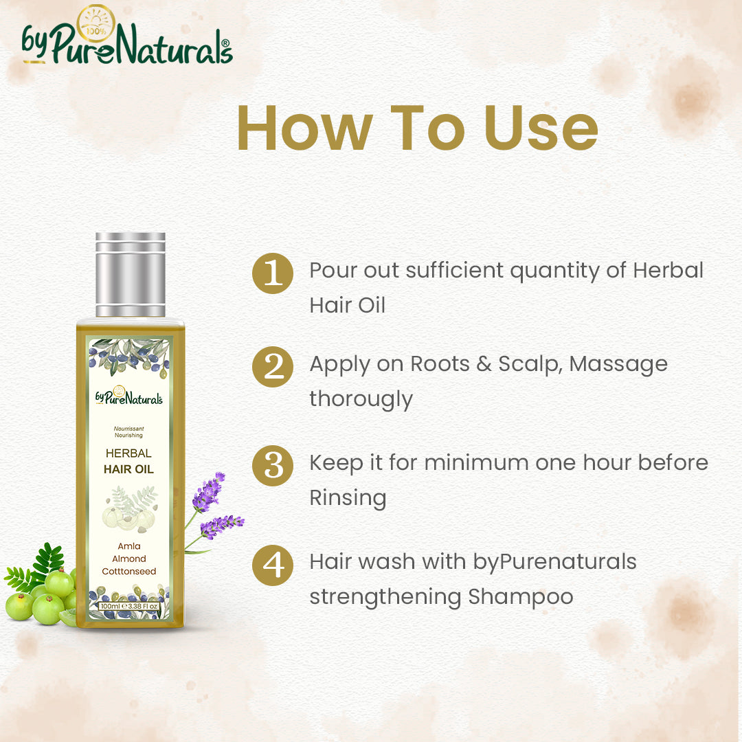bypurenaturals 100% natural herbal hair oil enriched with amla almond and cottonseed