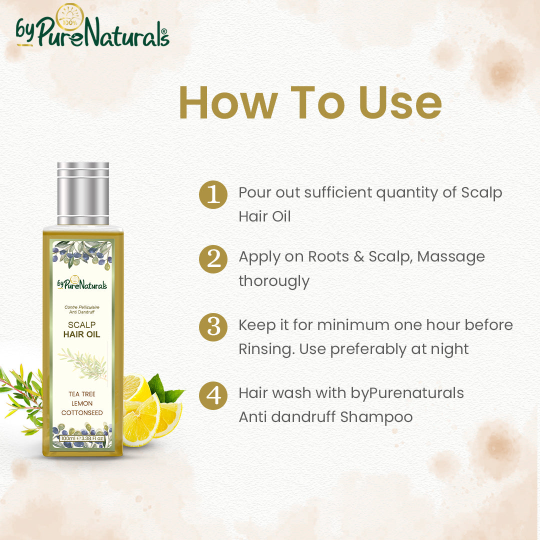 bypurenaturals 100% natural anti dandruff scalp hair oil enriched with lemon tea tree and cottonseed
