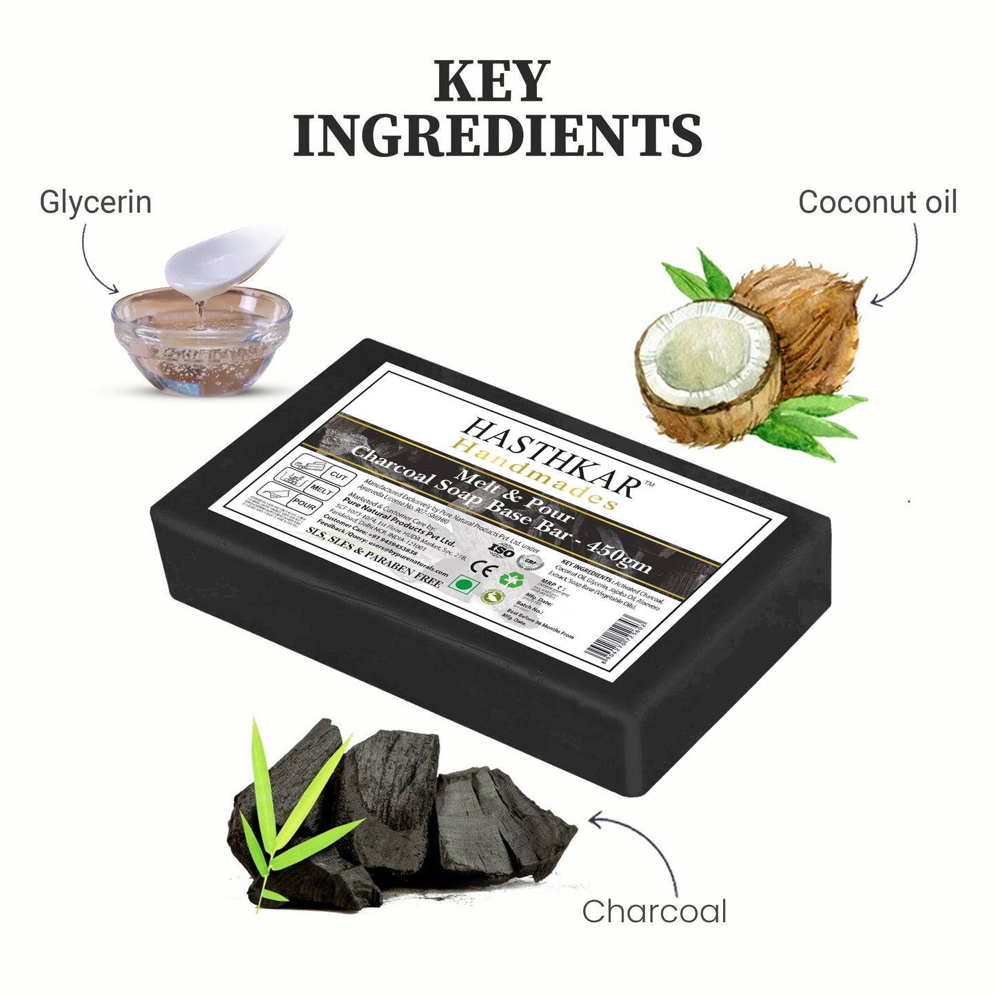 Hasthkar Handmades Soap Base Bar Charcoal 450gm-2