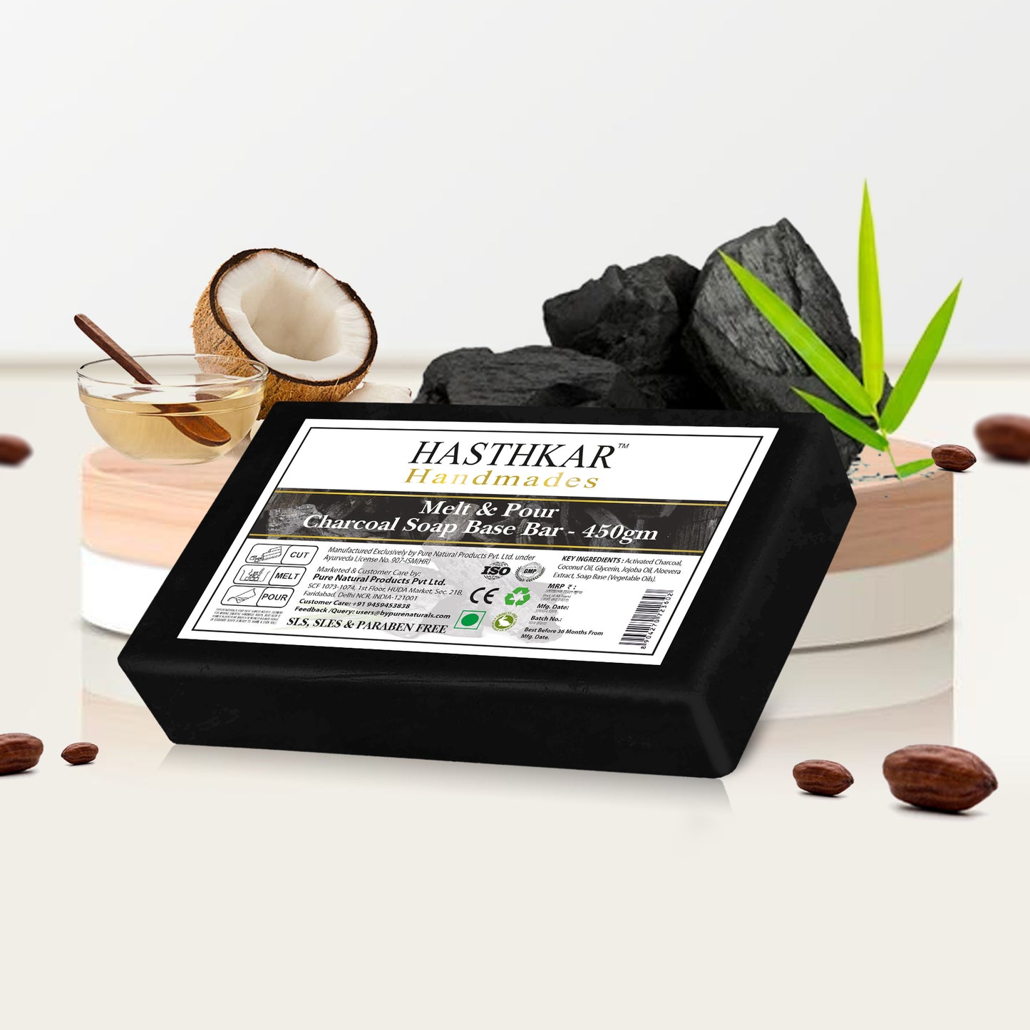 Hasthkar Handmades Soap Base Bar Charcoal 450gm Pack of 2-3