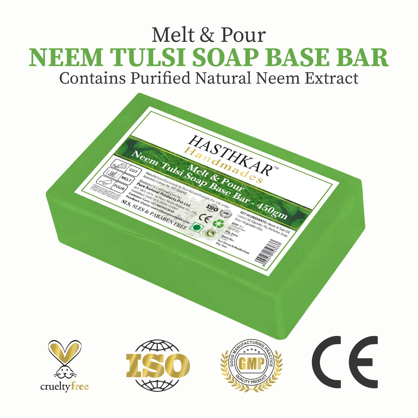 Hasthkar Handmades Soap Base Bar Neem Tulsi 450gm Pack of 2-2
