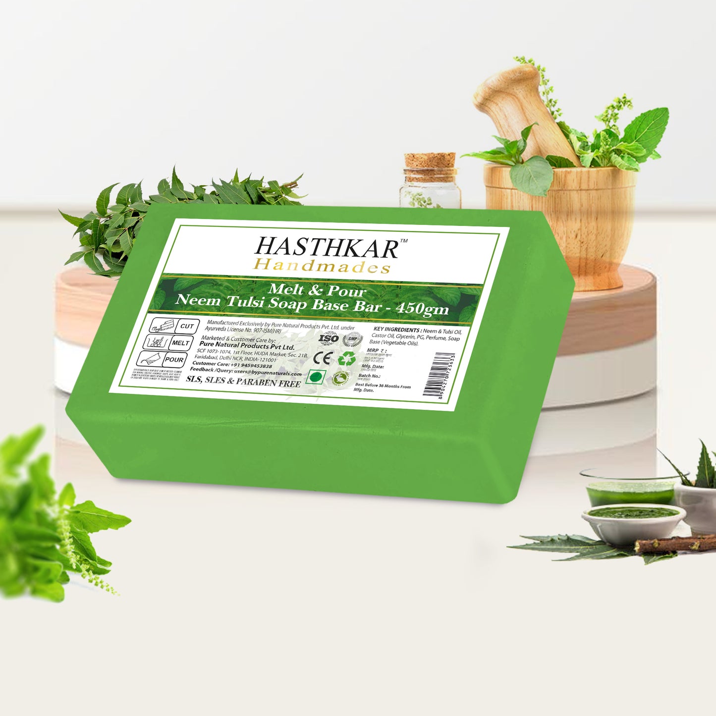Hasthkar Handmades Soap Base Bar Neem Tulsi 450gm Pack of 2-4