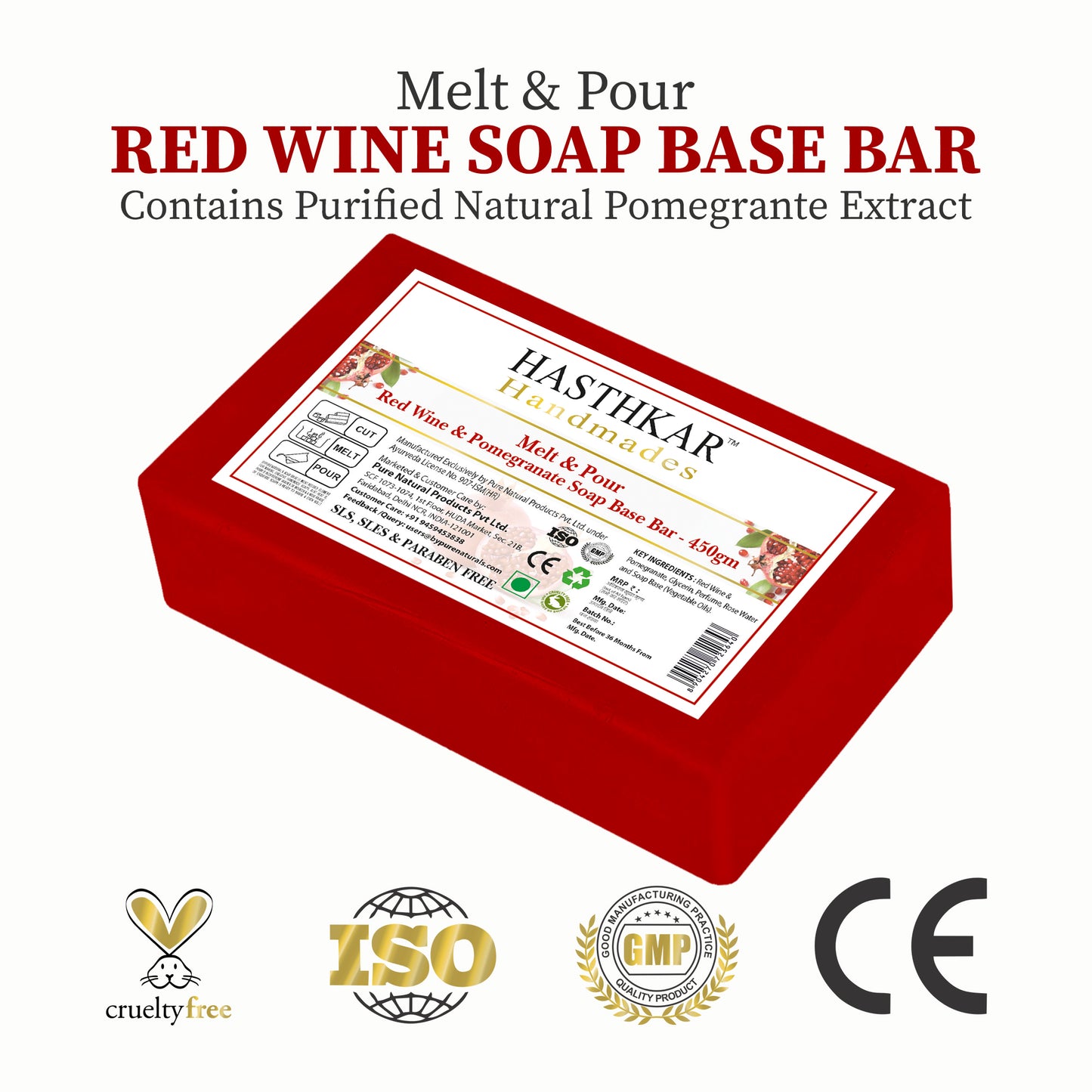 Hasthkar Handmades Soap Base Bar For Soap Making Red Wine With Pomegranate Extract Melt & Pour Clear Transparent SLS & SLES Paraben Free Pack of 2