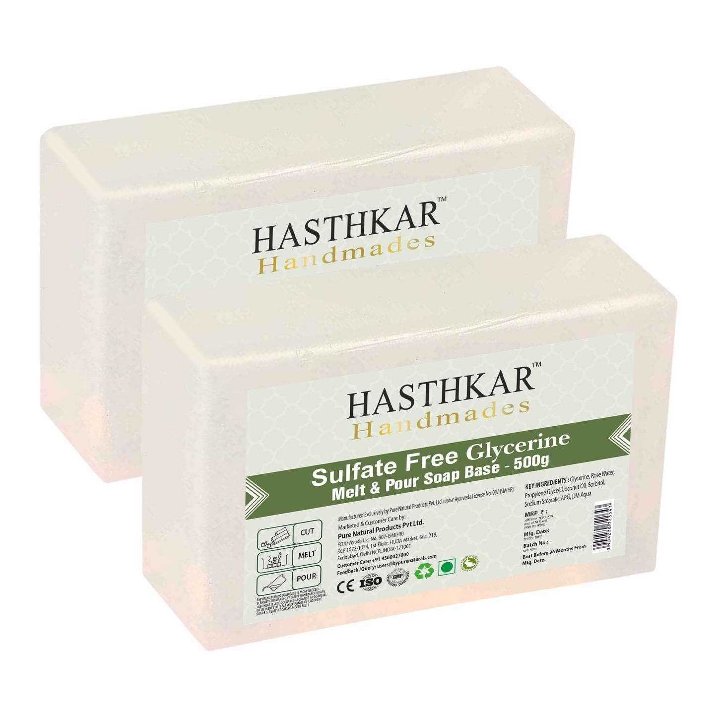 Hasthkar Handmades Clear Glycerine Soap Base Paraben Sls Free 500Gm Pack of 2