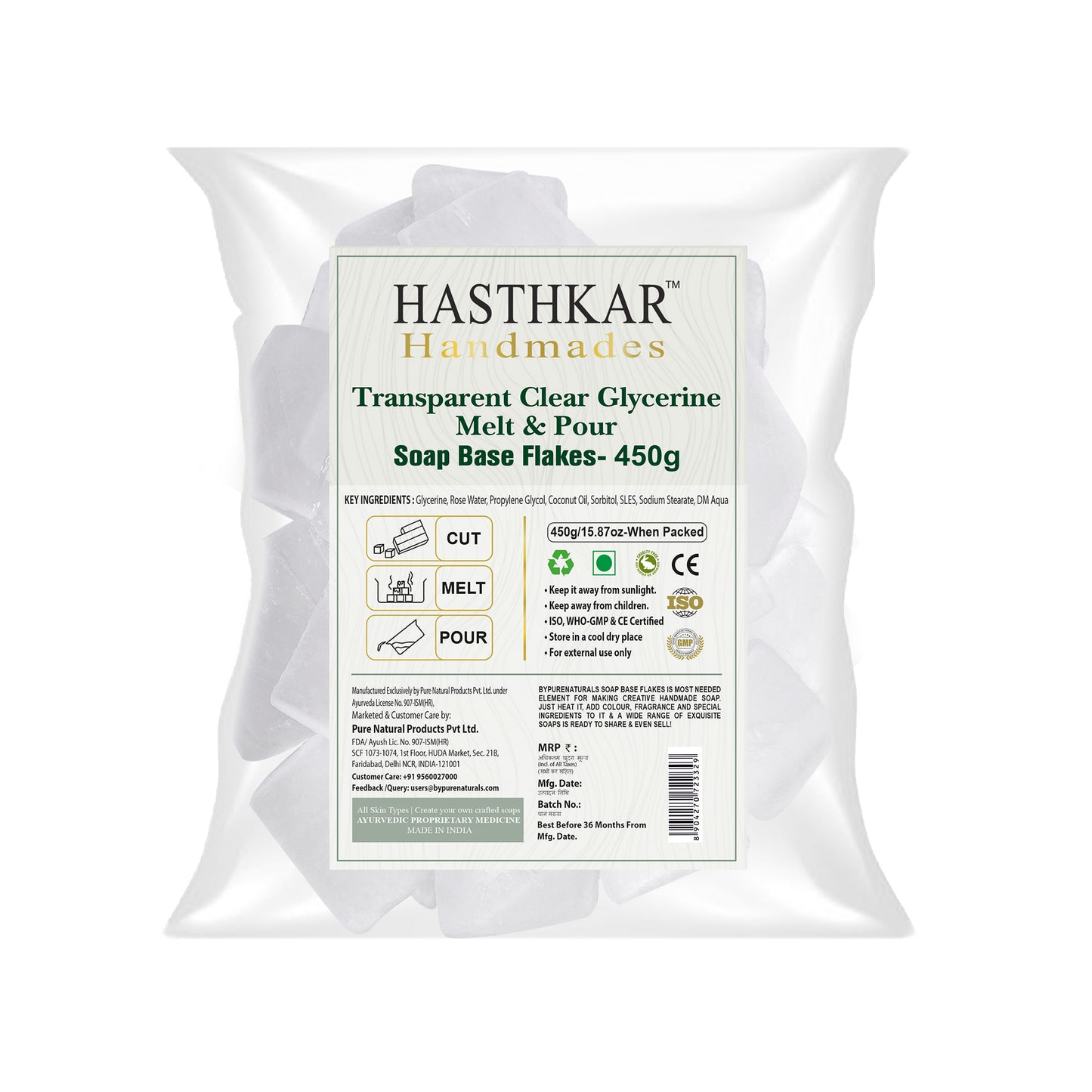 Hasthkar Handmades Clear Glycerine Soap Base Flakes 450Gm