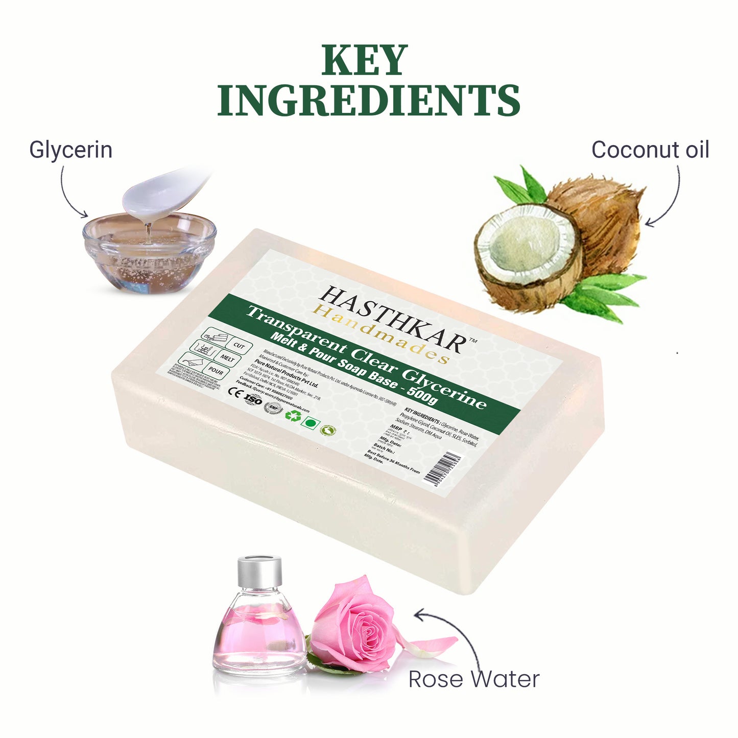 Hasthkar Handmades Clear Glycerine Pour & Melt Soap Base 500Gm Pack of 2-3