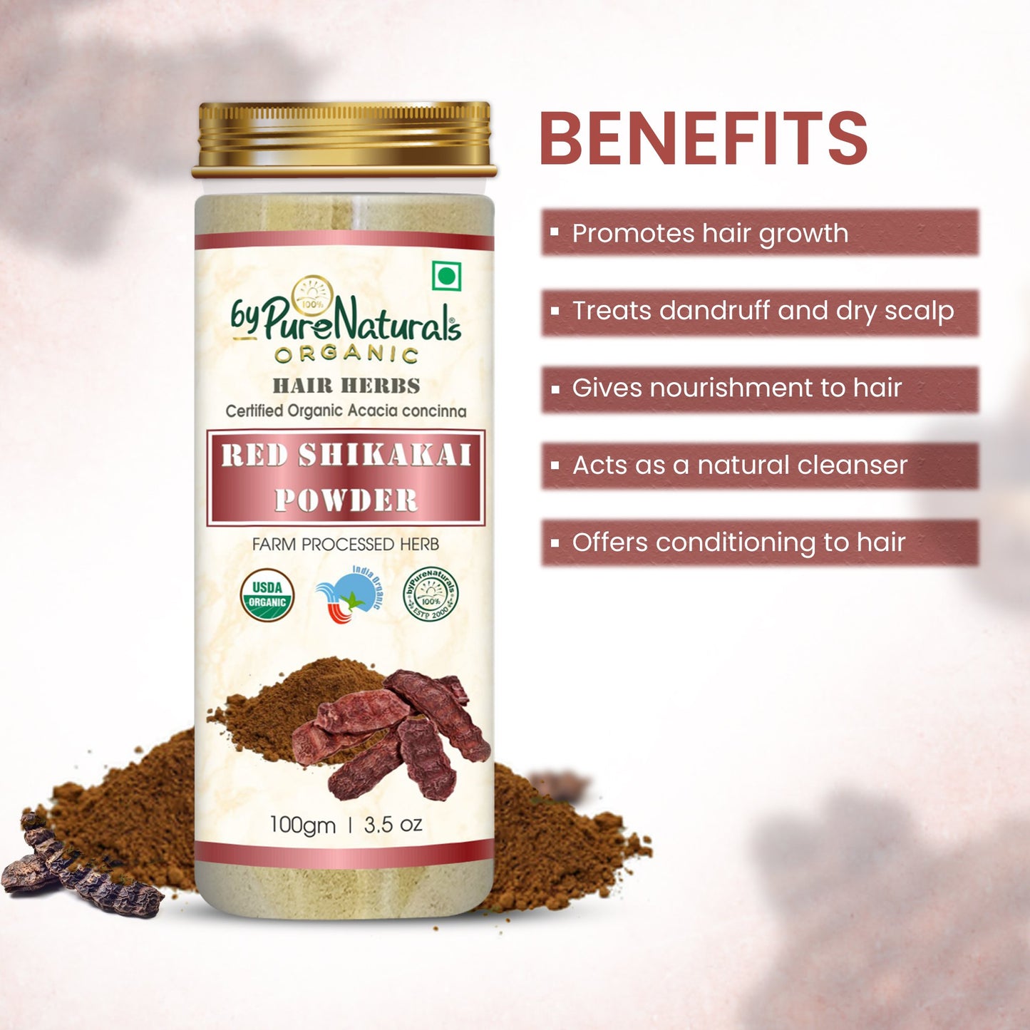 Organic Red Shikakai Powder byPureNaturals-1