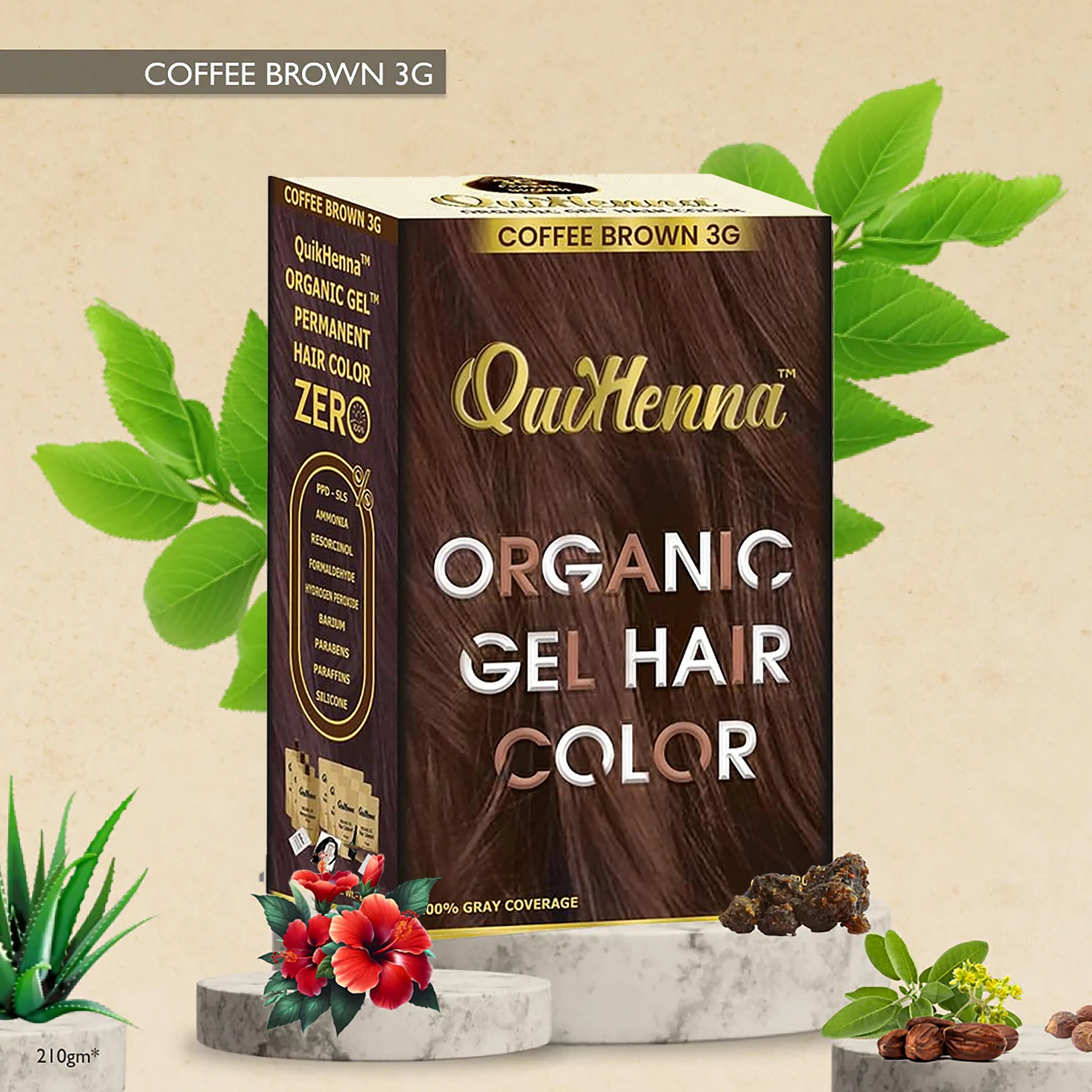 QuikHenna Organic Gel Hair Color 210 Gm - 3G Coffee Brown - BuyPureNaturals