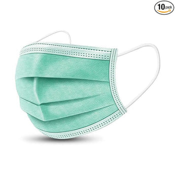 byPureNaturals Non Wooven Unisex 3 Ply Protective Disposable Face Mask with Nose Clip (Pack of 10, Green) - BuyPureNaturals