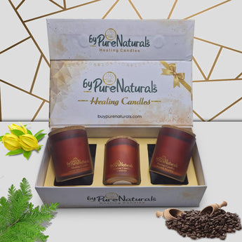 byPureNaturals Soy Wax Healing Candles- 200ml Jar (Pack of 3 – Coffee, Ylang Ylang, Cedar and Sandalwood) - BuyPureNaturals