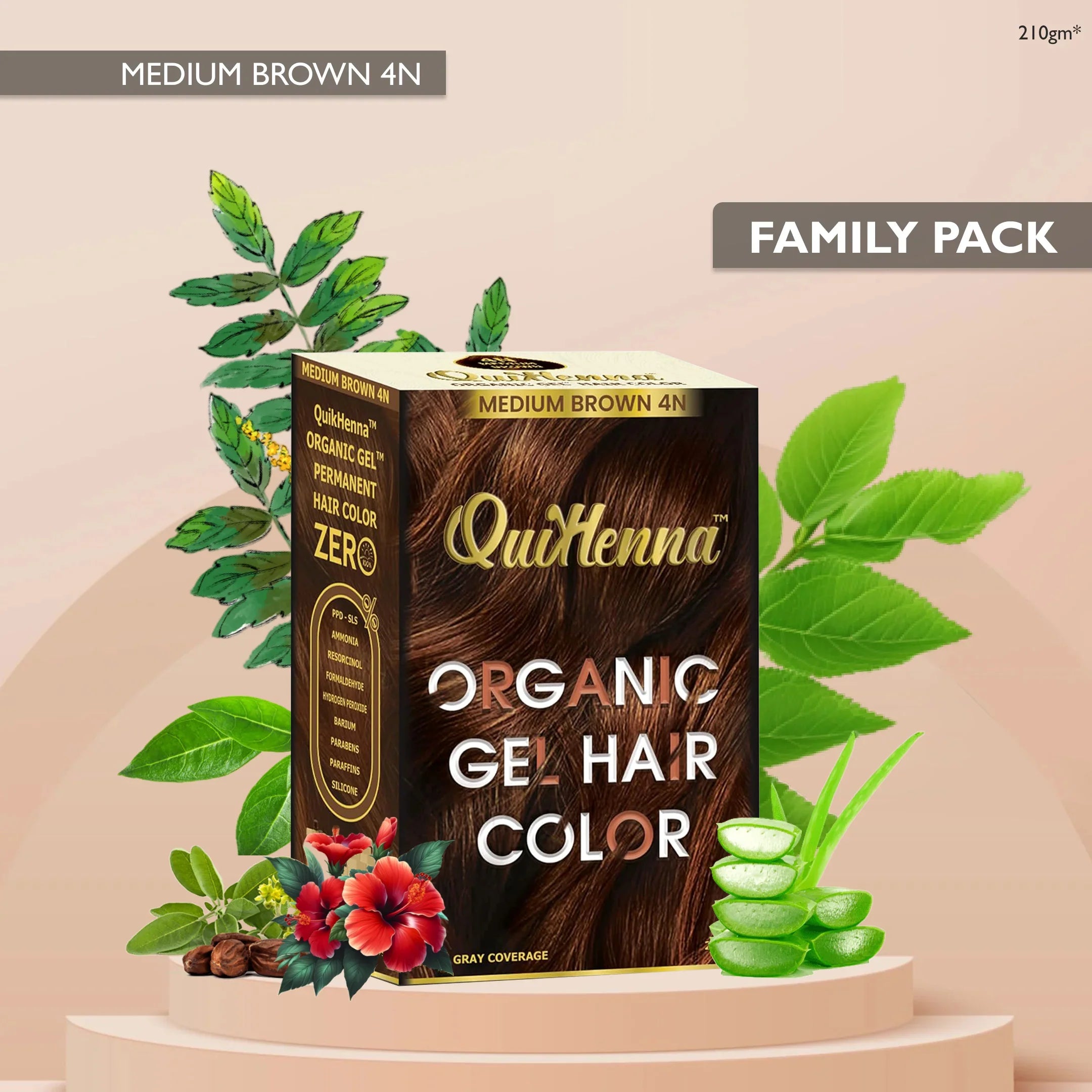 QuikHenna Organic Gel Hair Color 210 Gm - 4N Medium Brown - BuyPureNaturals