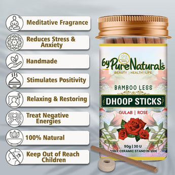 byPureNaturals Bamboo Less Incense Rose Dhoop Sticks- 30 Sticks Pack - BuyPureNaturals