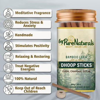 byPureNaturals Bamboo Less Incense Dhoop Sticks (Sandalwood, Agarwood & Rose)- 30 Sticks Pack - BuyPureNaturals