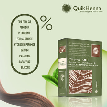 QH+ QuikHenna CHROMA Organic Gel 100% Pure Natural Zero Allergens Hair Color- 140gm- 3N Dark Brown - BuyPureNaturals
