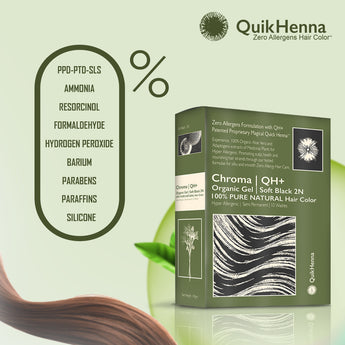 QH+ QuikHenna CHROMA Organic Gel 100% Pure Natural Zero Allergens Hair Color- 140gm- 2N Soft Black - BuyPureNaturals
