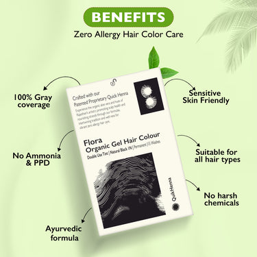 QH+ QuikHenna FLORA Organic Gel Double Use Hair Color- 70gm- 1N Natural Black - BuyPureNaturals