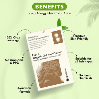 QH+ QuikHenna FLORA Organic Gel Double Use Hair Color- 70gm- 3N Dark Brown - BuyPureNaturals