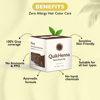 QH+ QuikHenna FLORA Organic Gel Roots Touch Up Hair Color- 32gm- 3N Dark Brown - BuyPureNaturals