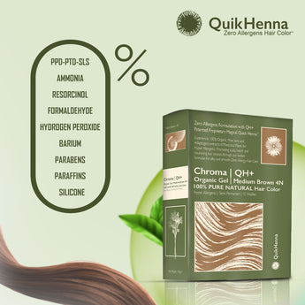 QH+ QuikHenna CHROMA Organic Gel 100% Pure Natural Zero Allergens Hair Color- 140gm- 4N Medium Brown - BuyPureNaturals