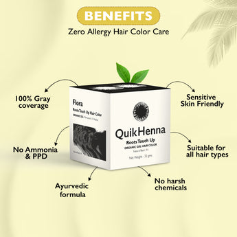 QH+ QuikHenna FLORA Organic Gel Roots Touch Up Hair Color- 32gm- 1N Natural Black - BuyPureNaturals