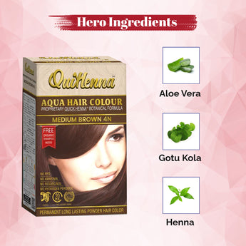 QuikHenna AQUA Powder Hair Color- 110Gm- 4N Medium Brown - BuyPureNaturals