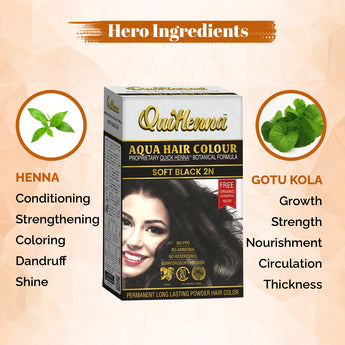 QuikHenna AQUA Powder Hair Color- 110 Gm- 2N Soft Black - BuyPureNaturals