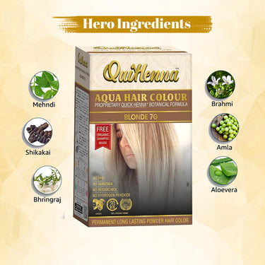 QuikHenna AQUA Powder Hair Color-110 Gm- 7G Blonde - BuyPureNaturals