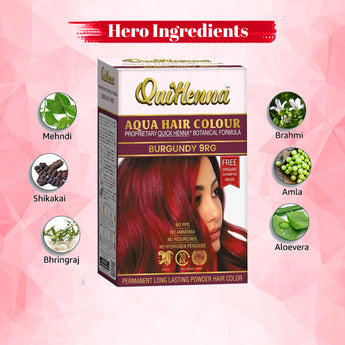 QuikHenna AQUA Powder Hair Color-110 Gm- 9RG Burgundy - BuyPureNaturals