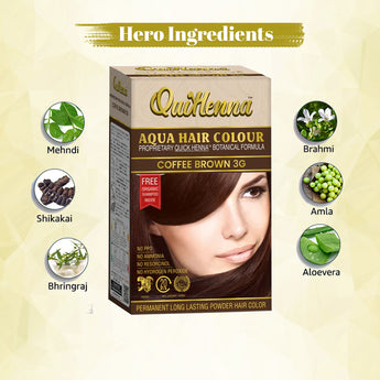 QuikHenna AQUA Powder Hair Color- 110 Gm- 3G Coffee Brown - BuyPureNaturals